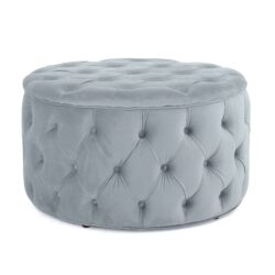 Elegant Ottoman With Plush Velvet Upholstery - Light Gray