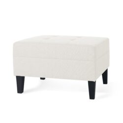 Ottoman With Birch Wood Legs And Cushioned Top For Comfort - Ivory