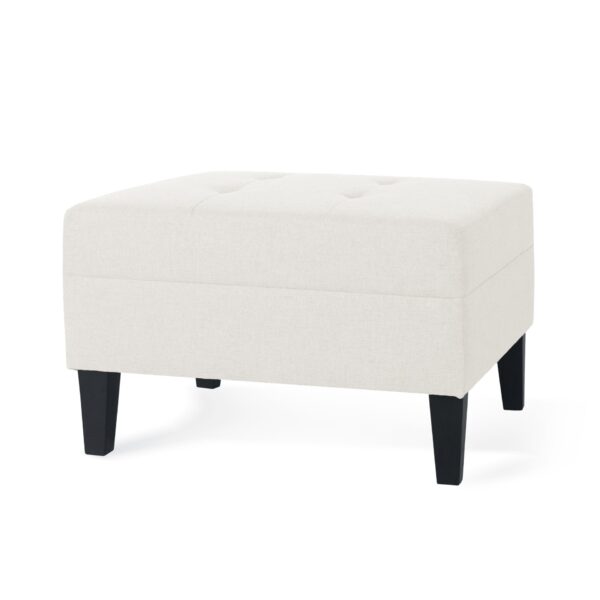 Ottoman With Birch Wood Legs And Cushioned Top For Comfort - Ivory