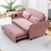 Contemporary Letter Striped Fabric Multi Functional Sofa Bed With Adjustable Armrests And Backrests - Pink - Image 5