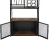 82.7" Industrial Standing Wine Rack With Glass Rack Tall Freestanding Floor Bar Cabinet - Walnut / Black - Image 19