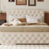 Queen Size Upholstered Platform Bed With Twin Size Trundle And 2 Sets Of USB Ports On Each Side - Beige - Image 14