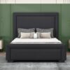 Queen Size Upholstered Bed With Slats Support, No Box Spring Needed - Black - Image 8