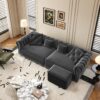 3 In 1 Pull Out Sofa Bed, Convertible Sleeper Sofa Bed, King Size Sofa Bed, Chaise Lounge, Velvet T3 Seater Sofa With Movable Ottoman, Tufted Design - Gray - Image 2
