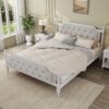 King Size Traditional Style Solid Bed Frame With Upholstered Tufted Headboard, No Box Spring Needed - Antique White - Image 3