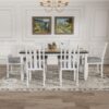 7 Piece Dining Table Set Retro Style With Extendable Table And 6 Upholstered Chairs - Antique Brown / White - Image 2