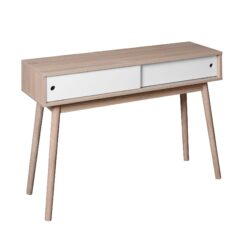 Rustic Entryway Console Table With Sliding White Doors And Wood Legs - Natural