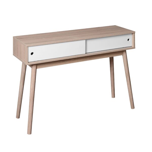 Rustic Entryway Console Table With Sliding White Doors And Wood Legs - Natural