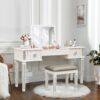 Elegant Mirrored Vanity Desk Set With Drawers And Flip Up Mirror, Silver Finish, Glass And Wood - White - Image 4