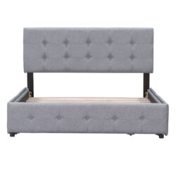 Queen Size Upholstered Platform Bed With Classic Headboard And 4 Drawers, No Box Spring Needed - Light Gray