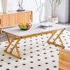 Modern Marble Pattern Coffee Table With Metal Legs, Sintered Stone Surface - White / Gold - Image 7