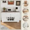 Rustic Farmhouse Kitchen Island With Storage Cabinet, Wood Top Breakfast Bar - White - Image 6