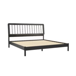 Mid-Century Modern Solid Wood King Spindle Bed - Black
