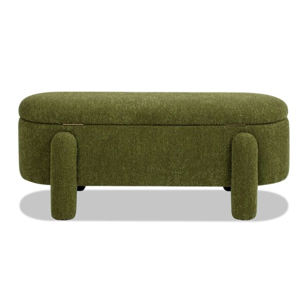 Hugo - Oval Fully Upholstered Storage Bench - Moss Green