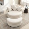 360° Swivel Accent Barrel Chair With Storage Ottoman & 4 Pillows, Modern Chenille Leisure Chair Round Accent For Living Room - Cream - Image 21