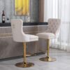 Thick Golden Swivel Velvet Barstools Adjusatble Seat Height From 27-35", Modern Upholstered Bar Stools With Backs Comfortable Tufted For Home Pub And Kitchen Island (Set of 2) - Beige - Image 20