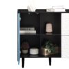 Modern Sideboard Buffet Cabinet With Red Doors And Unique Panel Styling - Black - Image 17