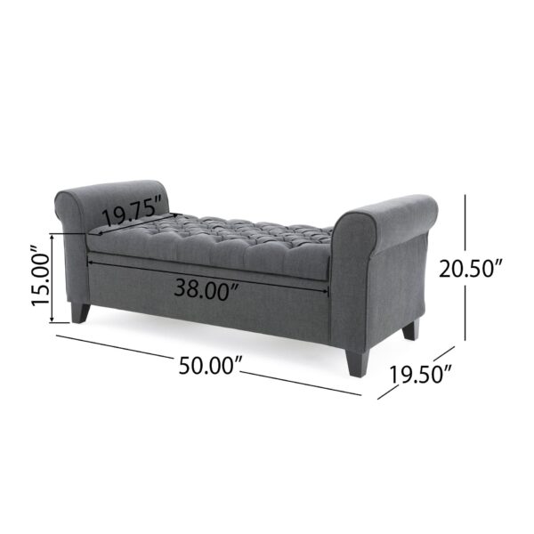 Hayes - Contemporary Armed Storage Bench With Rolled Arms And Button Tufting - Dark Gray