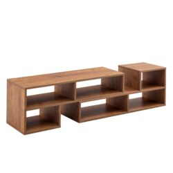 Modern 2 Piece Cube TV Stand With Open Storage, L Shaped Design - Walnut
