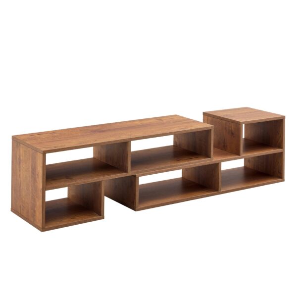 Modern 2 Piece Cube TV Stand With Open Storage, L Shaped Design - Walnut