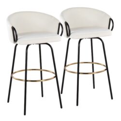 Claire - Contemporary / Glam Barstool With Footrest (Set of 2) - Black / Cream