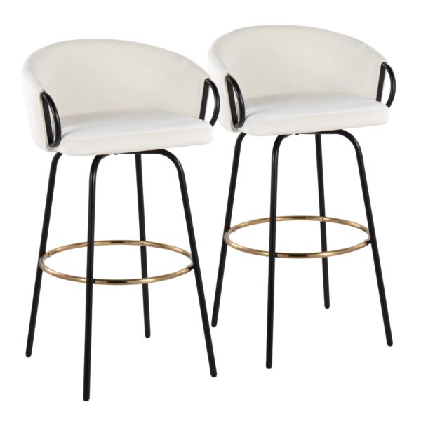 Claire - Contemporary / Glam Barstool With Footrest (Set of 2) - Black / Cream