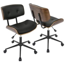 Lombardi - Mid-Century Modern Adjustable Office Chair With Swivel - Walnut / Black