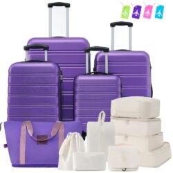 Hardshell Luggage Sets 4 Pieces + Bag Spinner Suitcase With Tsa Lock Lightweight - 16" / 20" / 24" / 28" Luggages - Purple