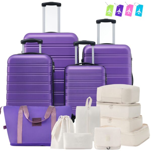 Hardshell Luggage Sets 4 Pieces + Bag Spinner Suitcase With Tsa Lock Lightweight - 16" / 20" / 24" / 28" Luggages - Purple