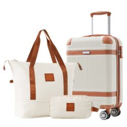 Hardshell Luggage Sets 3 Piece Carry - On Suitcase Double Spinner Wheels With Tsa Lock - White