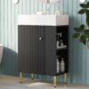 Bathroom Vanity, Combo Cabinet, Bathroom Storage Cabinet, Single Ceramic Sink, Right Side Storage - Black - Image 2