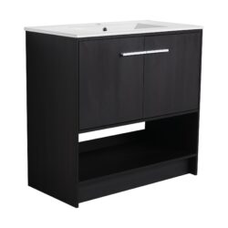Modern 36" Bathroom Vanity With Ceramic Sink And Soft Closing Doors - Dark Oak