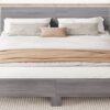 King Size Floating Platform Bed, With LED Lights, Bedside Nightstand - Gray - Image 9
