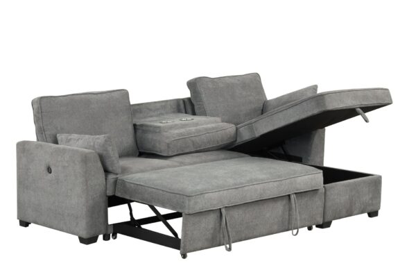 Ember - Sleeper Sectional With Reversible Storage Chaise, USB Charging Ports, And Cupholders - Gray