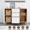 Sideboard Buffet Cabinet With 3 Drawers & 2 Doors, Buffet Cabinet With Adjustable Shelves For For Living Room Dining Room Hallway, Kitchen - White - Image 4