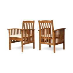 Casa - Rustic Dining Chair Set With Cushions, Acacia Wood, 2 Pieces - Brown