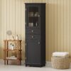 Tall Bathroom Storage Cabinet With Glass Doors, Free-Standing, Two Drawers, And Adjustable Shelves, MDF Board, Painted Perfect For Displaying Your Favorite Items - Black - Image 2