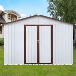 10'x12' Garden Sheds Outdoor Storage Sheds - White / Coffee
