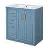 Bathroom Vanity With Ceramic Sink Combo, Frame Bathroom Storage Cabinet, Freestanding Vanity Set With 3 Drawers & Soft Closing Doors - Indigo - Image 10
