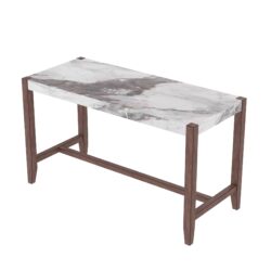 Counter Height Bar Table, Faux Marble Dining Table For Kitchen, Living Room, Or Balcony - White