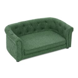 Contemporary Pet Sofa With Arc Shaped Backrest And Armrests Breathable Linen Soft Cushion - Green