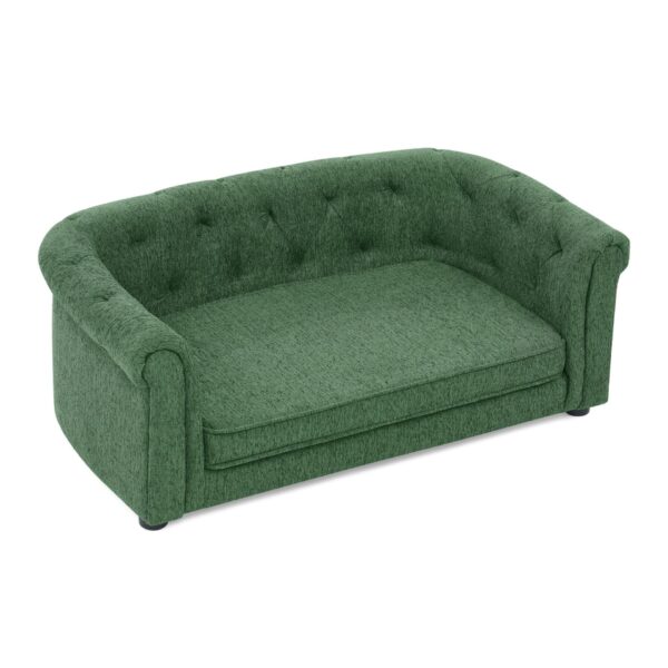 Contemporary Pet Sofa With Arc Shaped Backrest And Armrests Breathable Linen Soft Cushion - Green