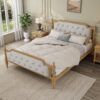 Traditional Style Solid Bed Frame With Upholstered Tufted Headboard, No Box Spring Needed, Queen Size - Antique Walnut - Image 4