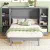 Queen Size Murphy Bed With Shelves, Drawers And USB Ports - Gray - Image 10