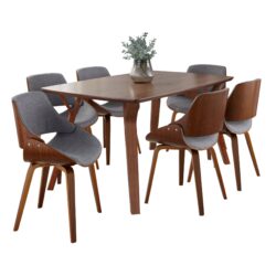 Folia Fabrizzi - 7 Piece Mid-Century Modern Dining Set - Walnut / Gray