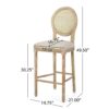 Country Chic Bar Stools (Set of 2) With Rattan Backrest And Upholstered Seat - Beige / Natural - Image 3