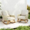 Contemporary Minimalist Wicker Rocking Chair Set With Soft Polyester Cushions And Durable Wooden Frame For Indoor And Outdoor Spaces - Ivory - Image 3