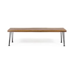 Zion - Industrial Wood And Metal Rectangular Bench With Faux Live Edge Design - Teak