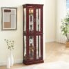 Curio Cabinet Lighted Curio Diapaly Cabinet With Adjustable Shelves And Mirrored Back Panel, Tempered Glass Doors 6 Tier, (E26 Light Bulb Not Included) - Cherry - Image 4
