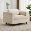 Modern Oversized Armchair Comfy Accent Chair Single Sofa For Living Room Bedroom Office Apartment, Woven Velvet Fabric - Beige - Image 2